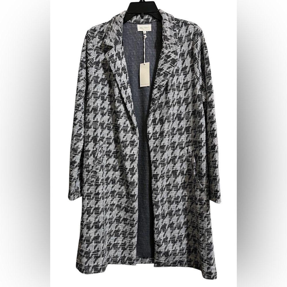 NWT Melloday Women’s Metallic Black Gray White Long Houndstooth Woven Cardigan M